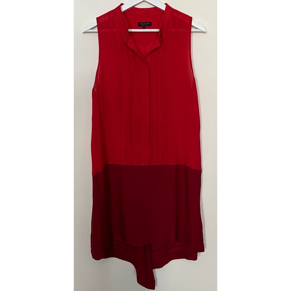 Rag & Bone • 2 • 100% Silk Two Tone Red Sleeveless Dress Button Front Dress